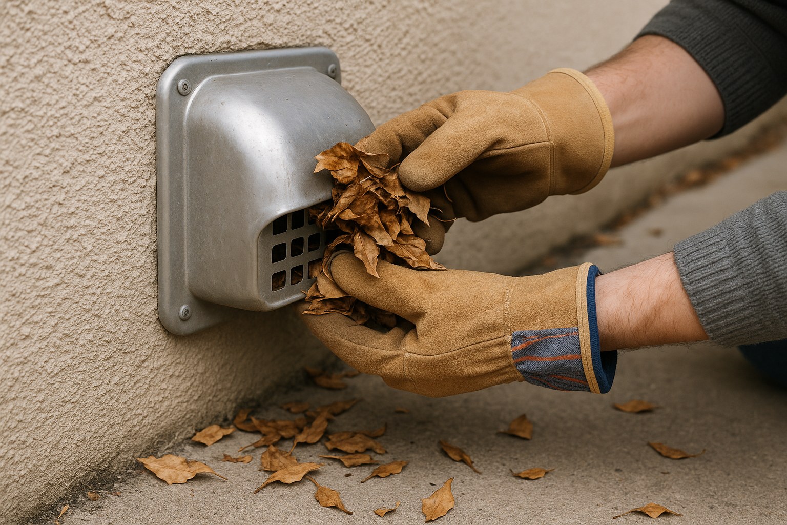 Homeowner cleaning exterior vent cap