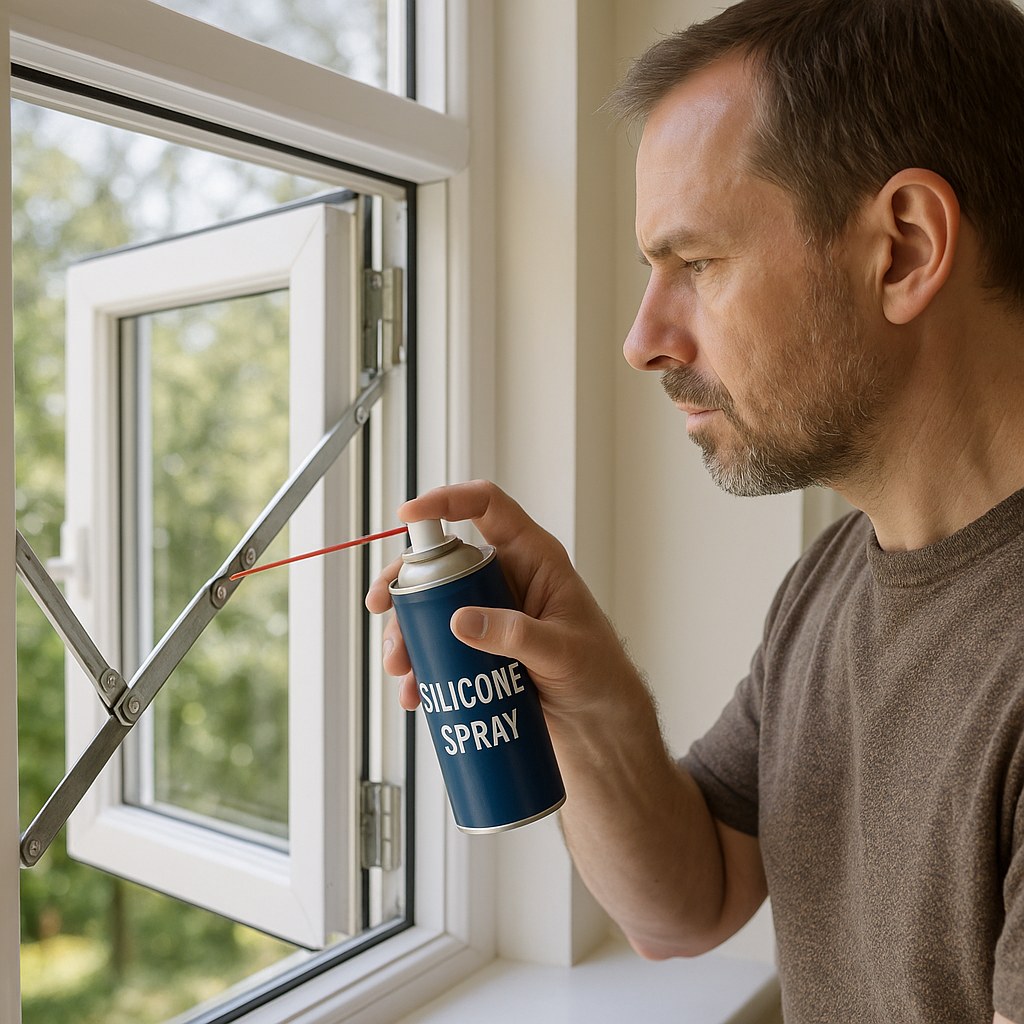 homeowner lubricating metal window hinges