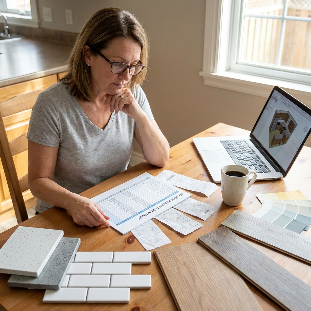 Homeowner reviewing project budget at table