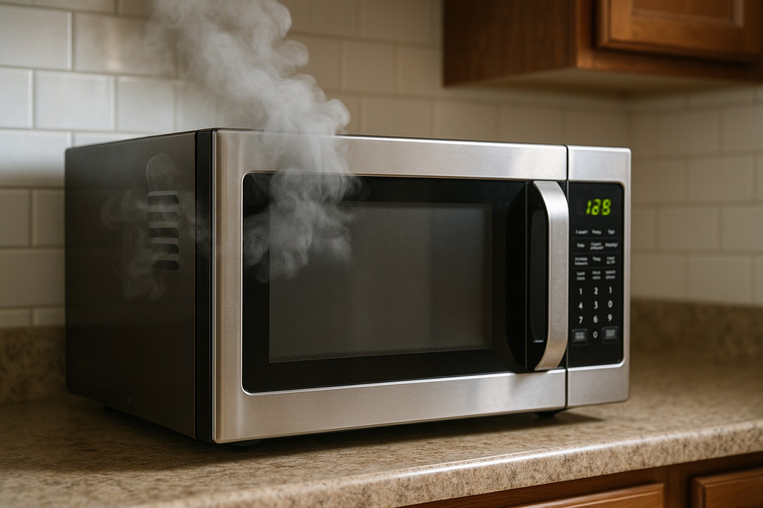 Microwave emitting slight smoke