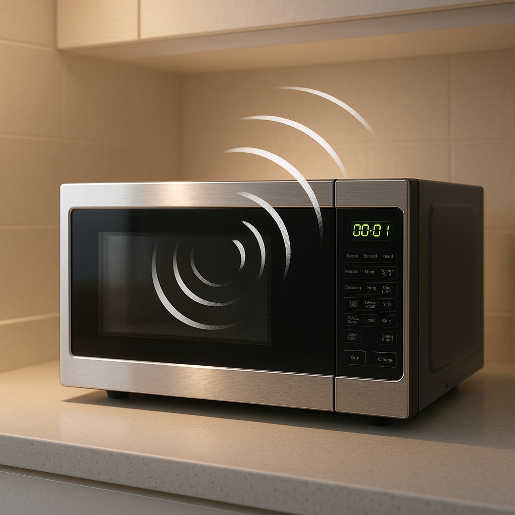 Microwave on counter emitting sound waves