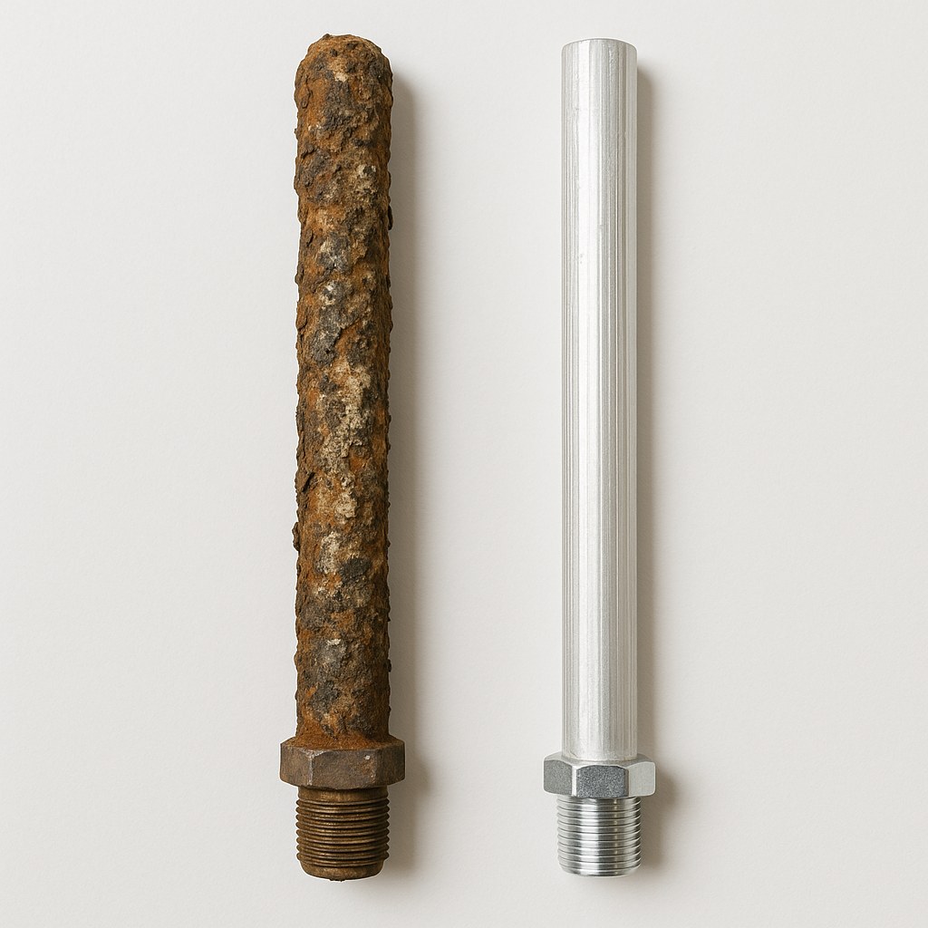 old corroded rod next to new