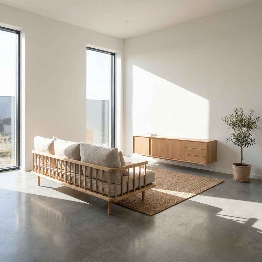 Orderly sunlit home interior