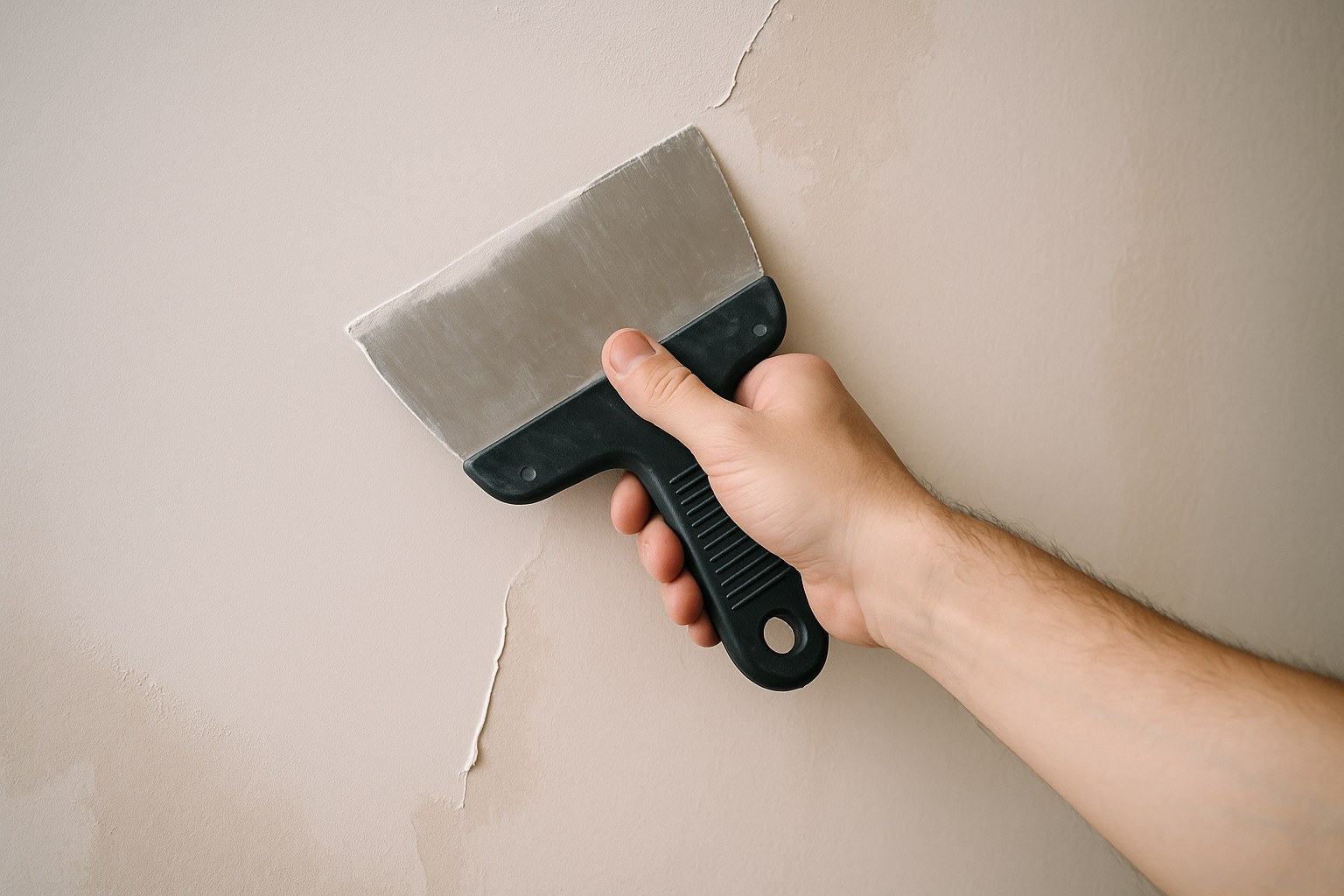 person applying skim coat to wall