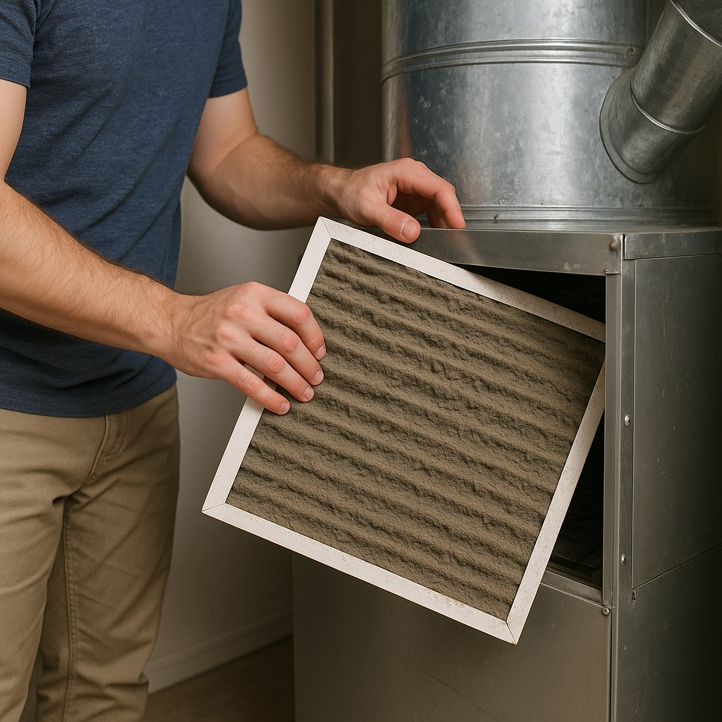 person changing dirty hvac air filter