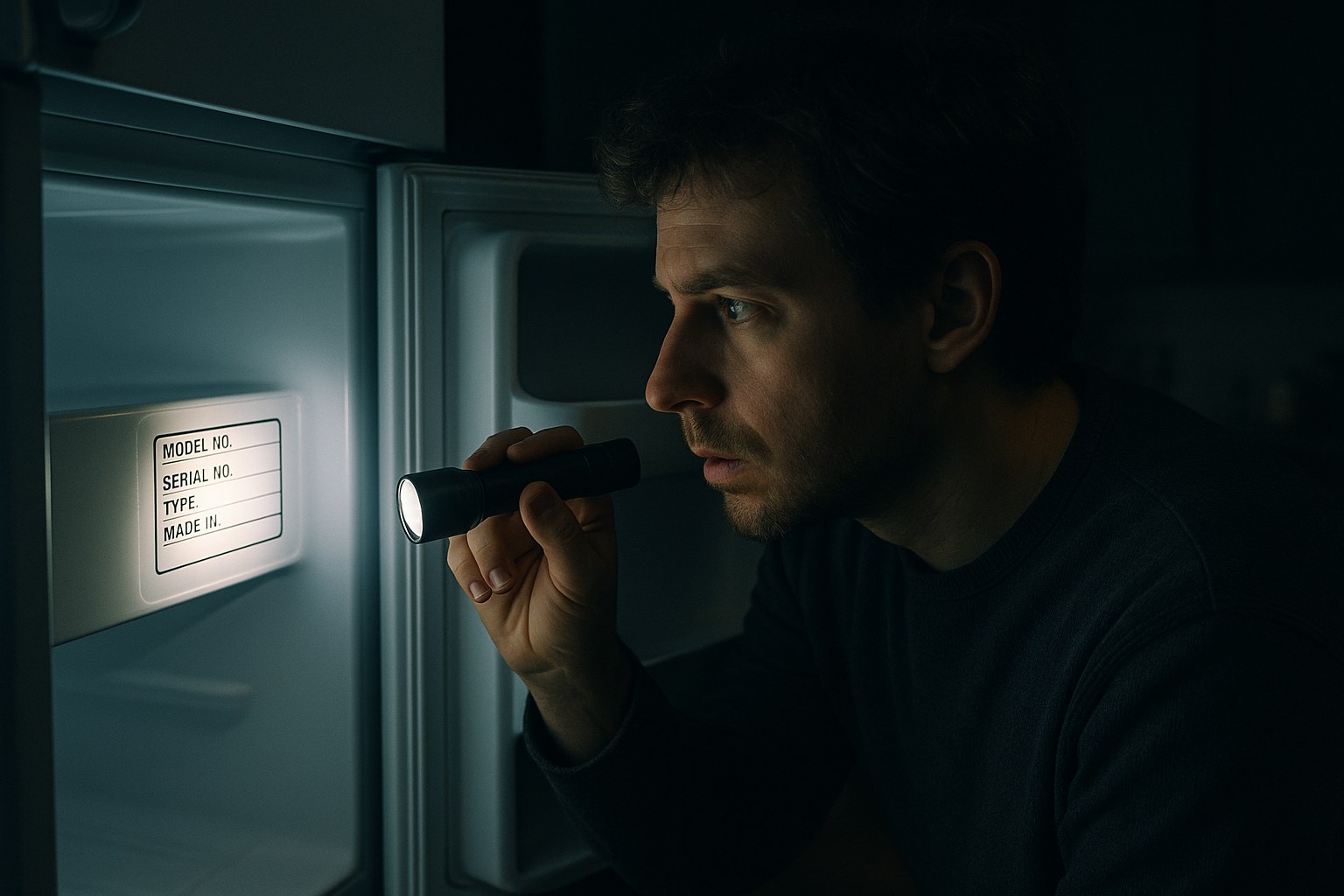Person examining freezer plate with flashlight