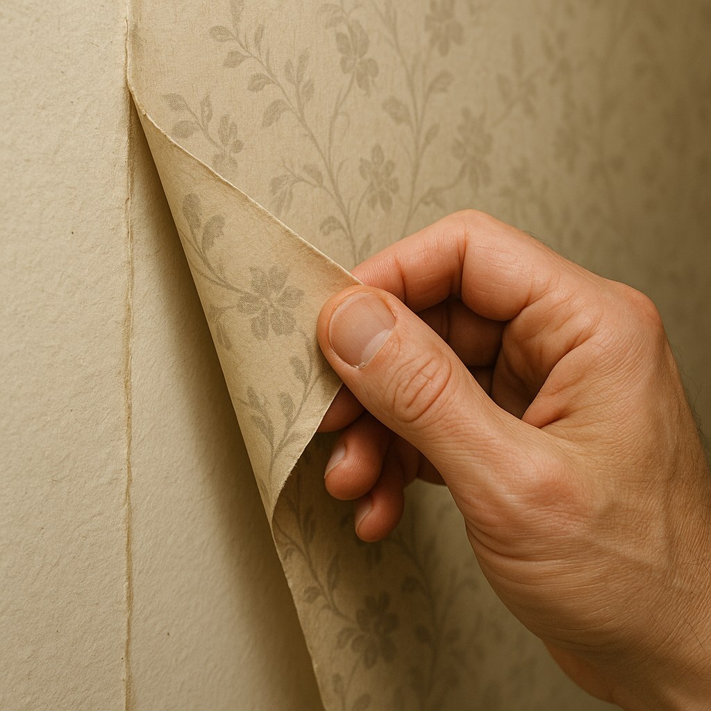 Person peeling wallpaper corner