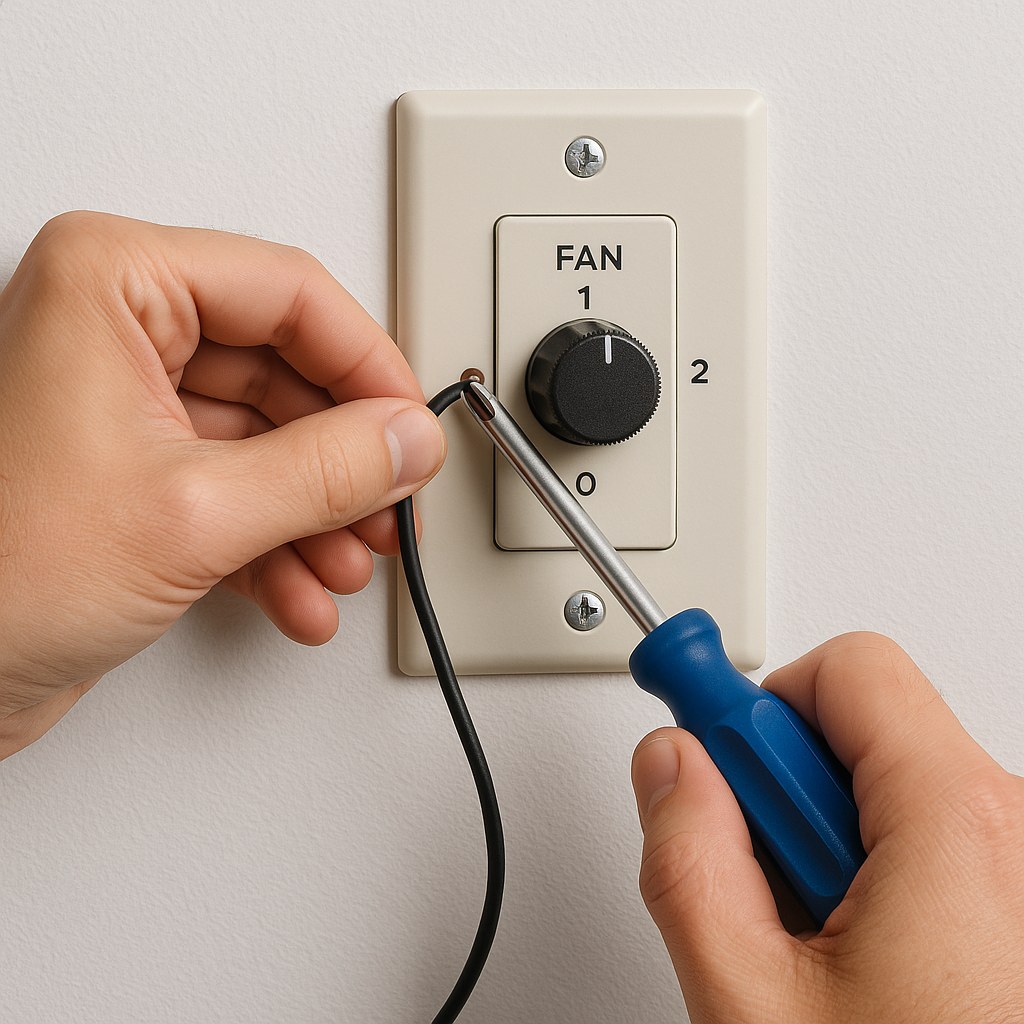 Person tightening fan switch with screwdriver