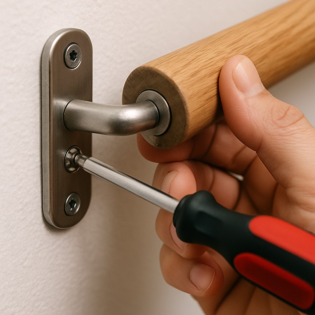 person tightening screw on bracket
