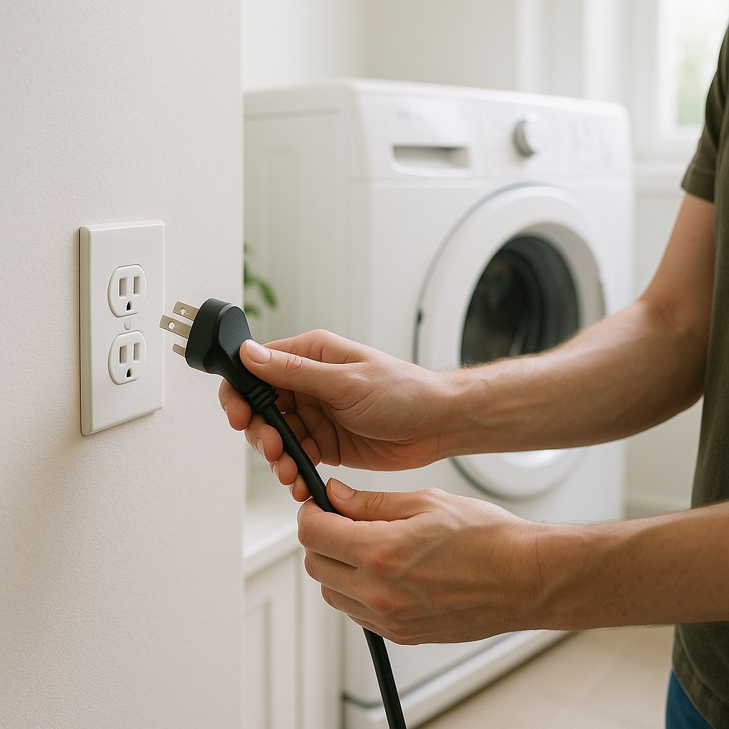 Person unplugging dryer from wall