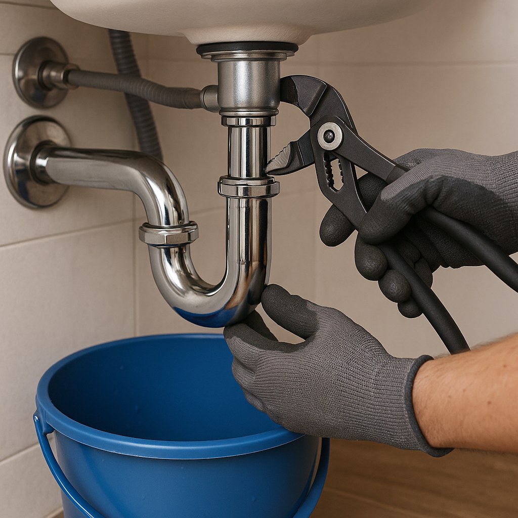 Person using pliers on sink trap