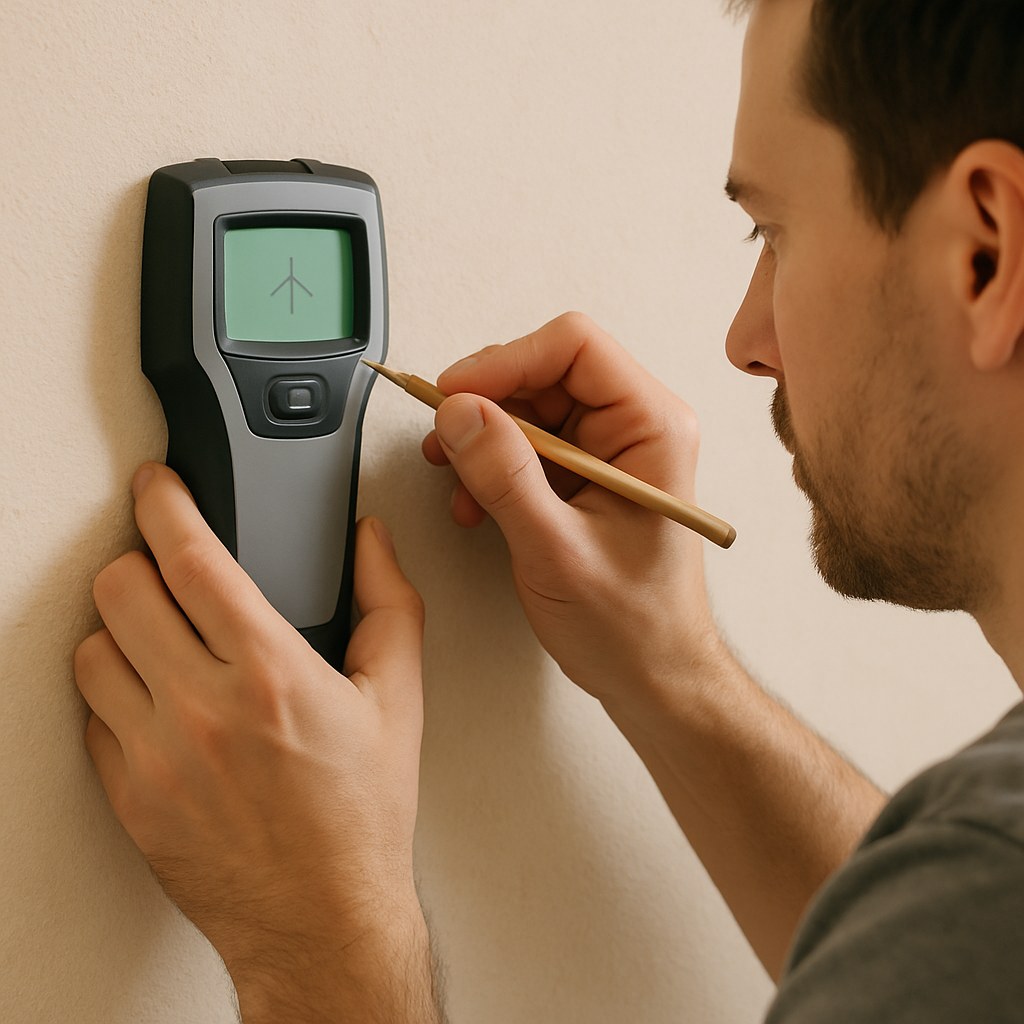 person using stud finder on wall