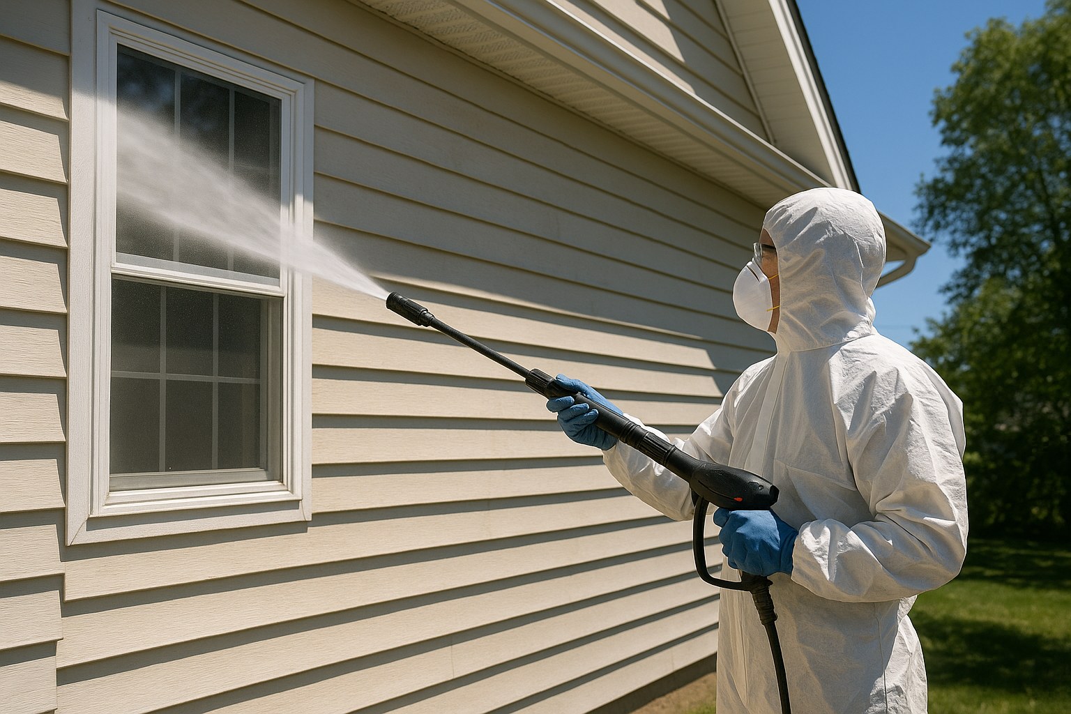 Pressure washing house siding for painting