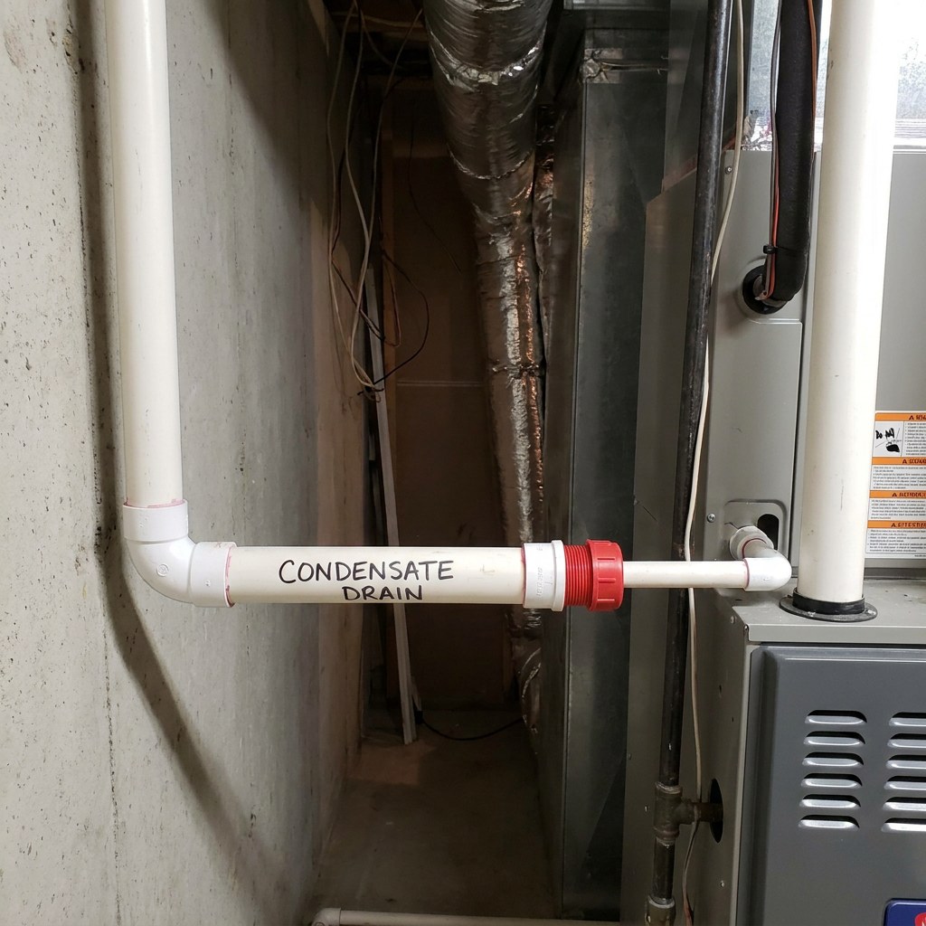 PVC drain pipe near furnace