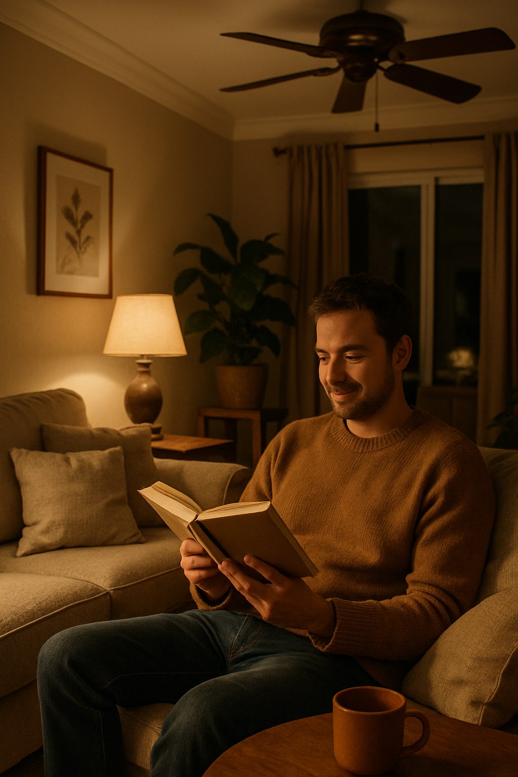 relaxing person in cozy living room