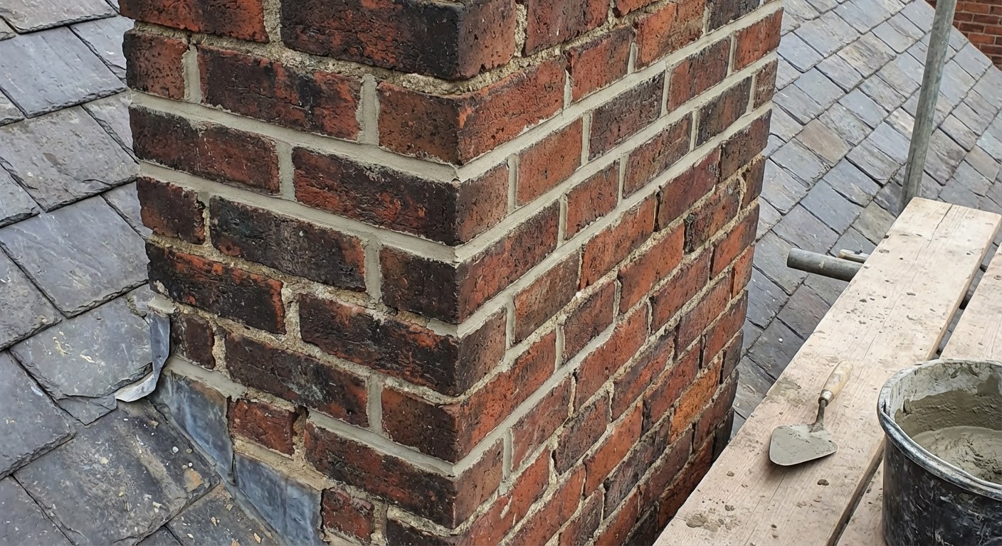 Repaired chimney with smooth mortar joints