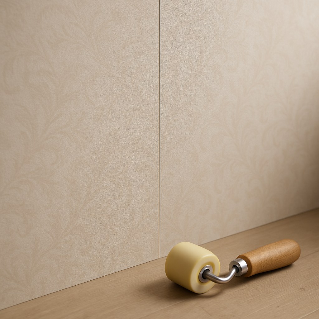 Repaired wallpaper seam with roller