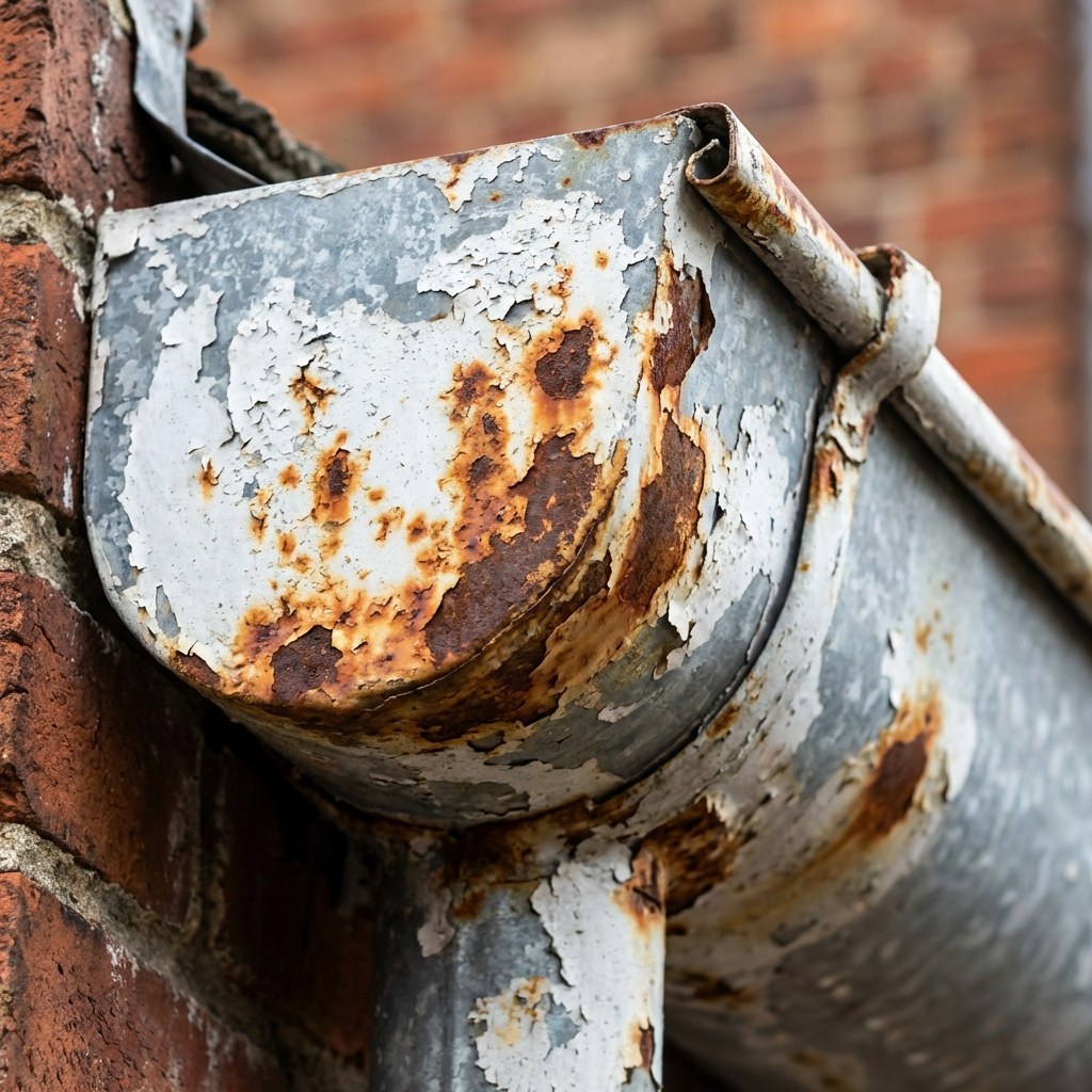 Rust spots on steel gutter