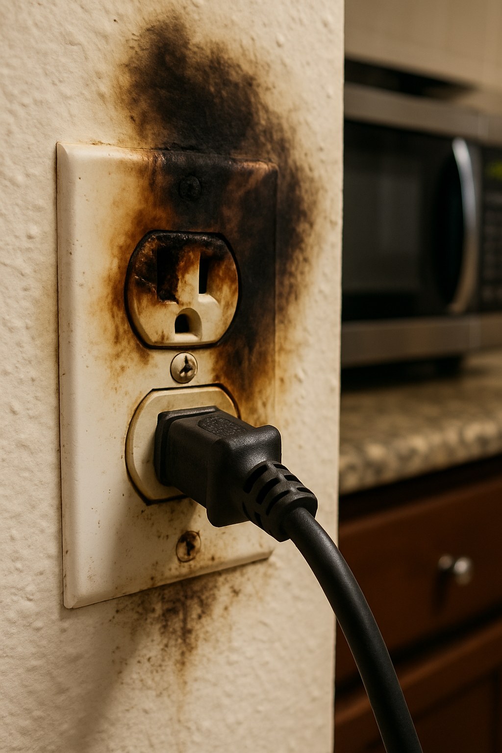 Scorched outlet near microwave cord