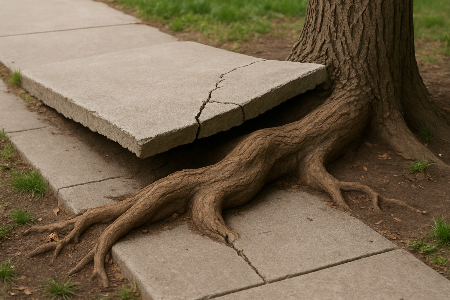 sidewalk slab cracked by tree root