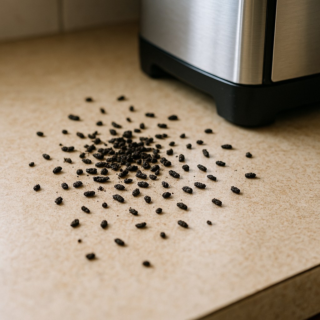 Small dark droppings on kitchen counter