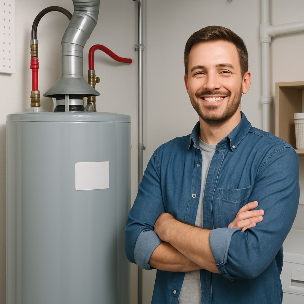 Smiling homeowner with maintained water heater