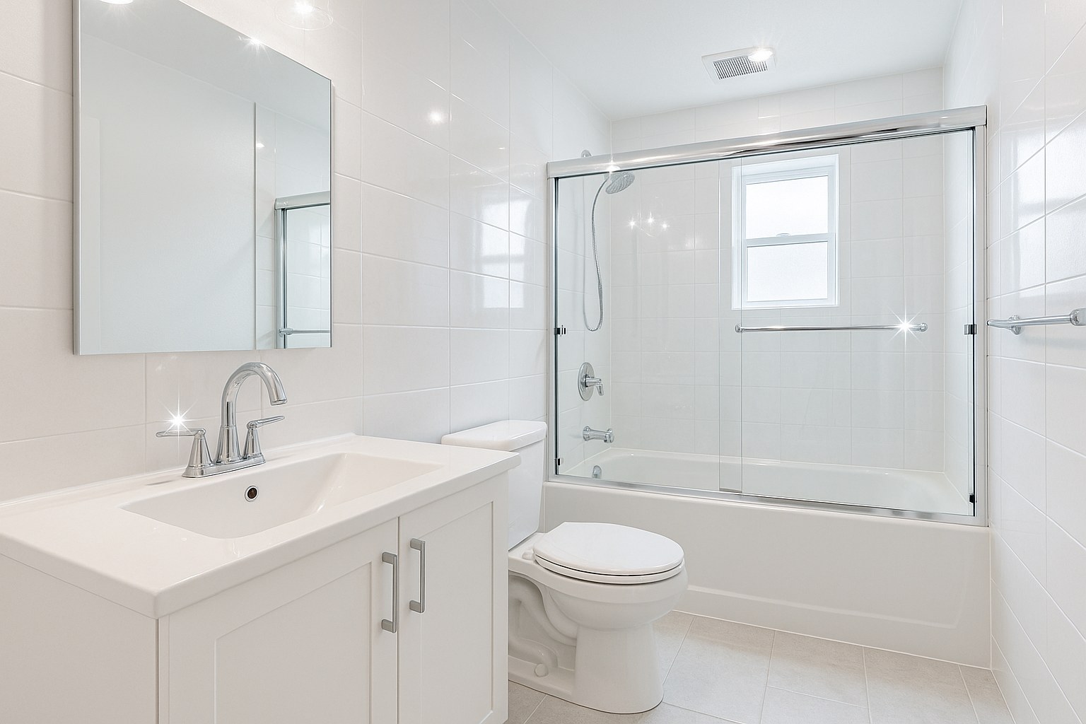 sparkling clean bathroom with shiny fixtures