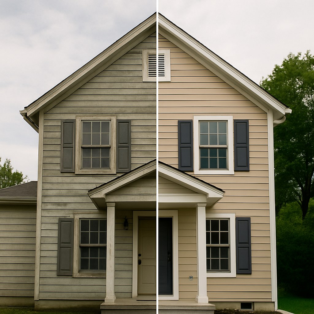 split view faded and restored siding