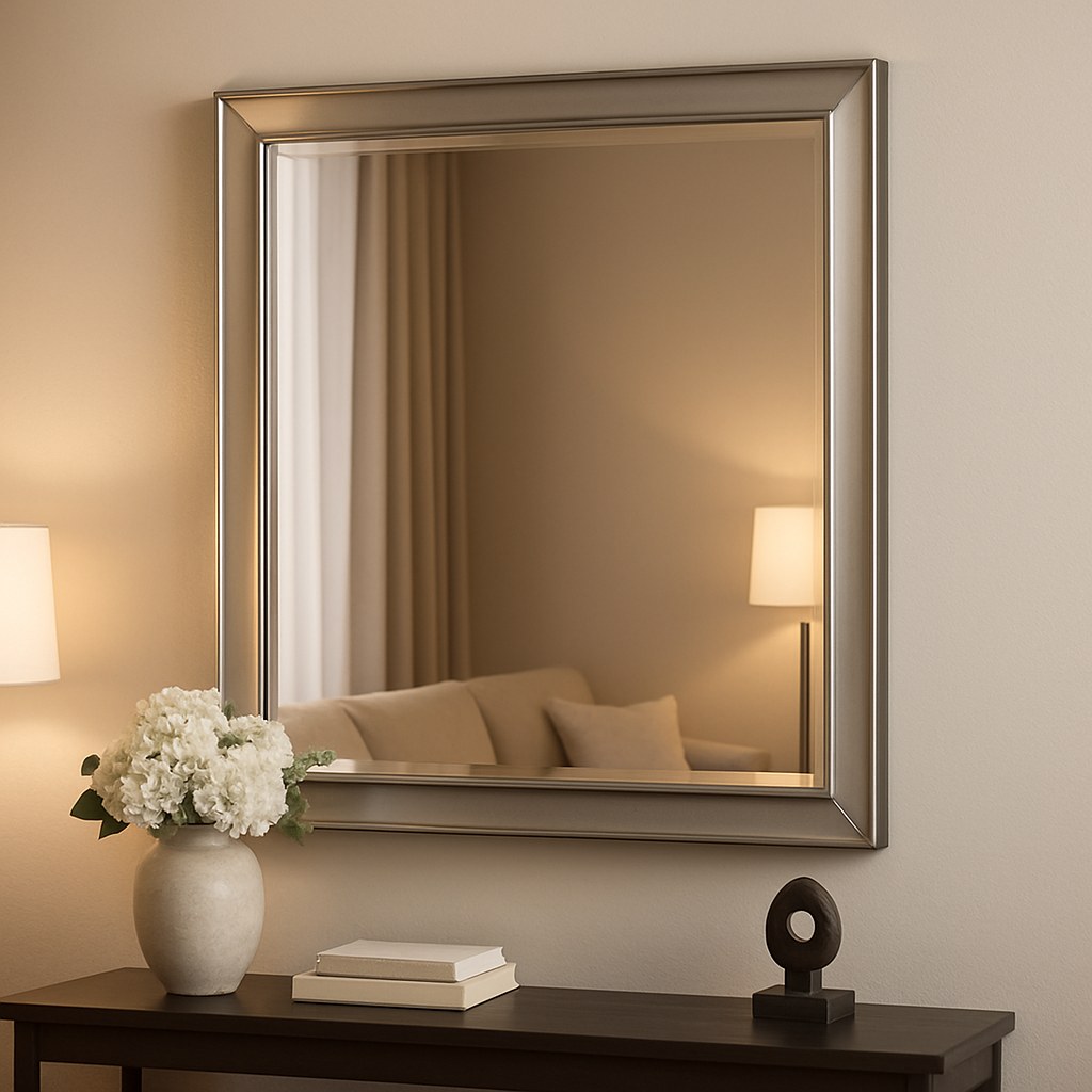 stylish mirror above console table