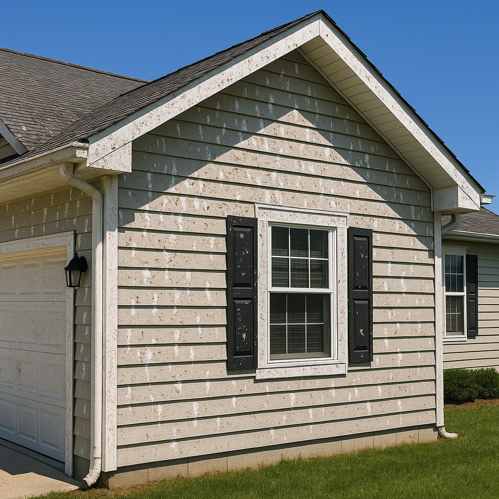 suburban house stained by bird droppings
