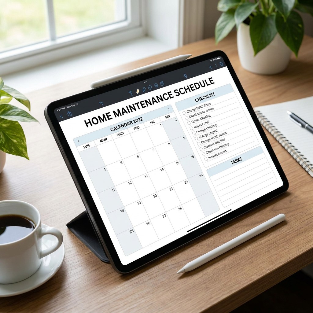 Tablet displaying home maintenance schedule