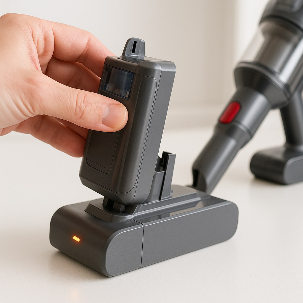 Vacuum battery inserted with charging light