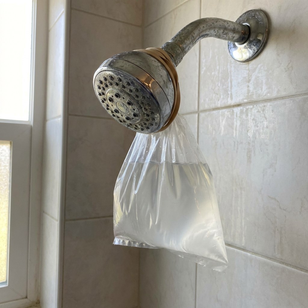 Vinegar bag on showerhead