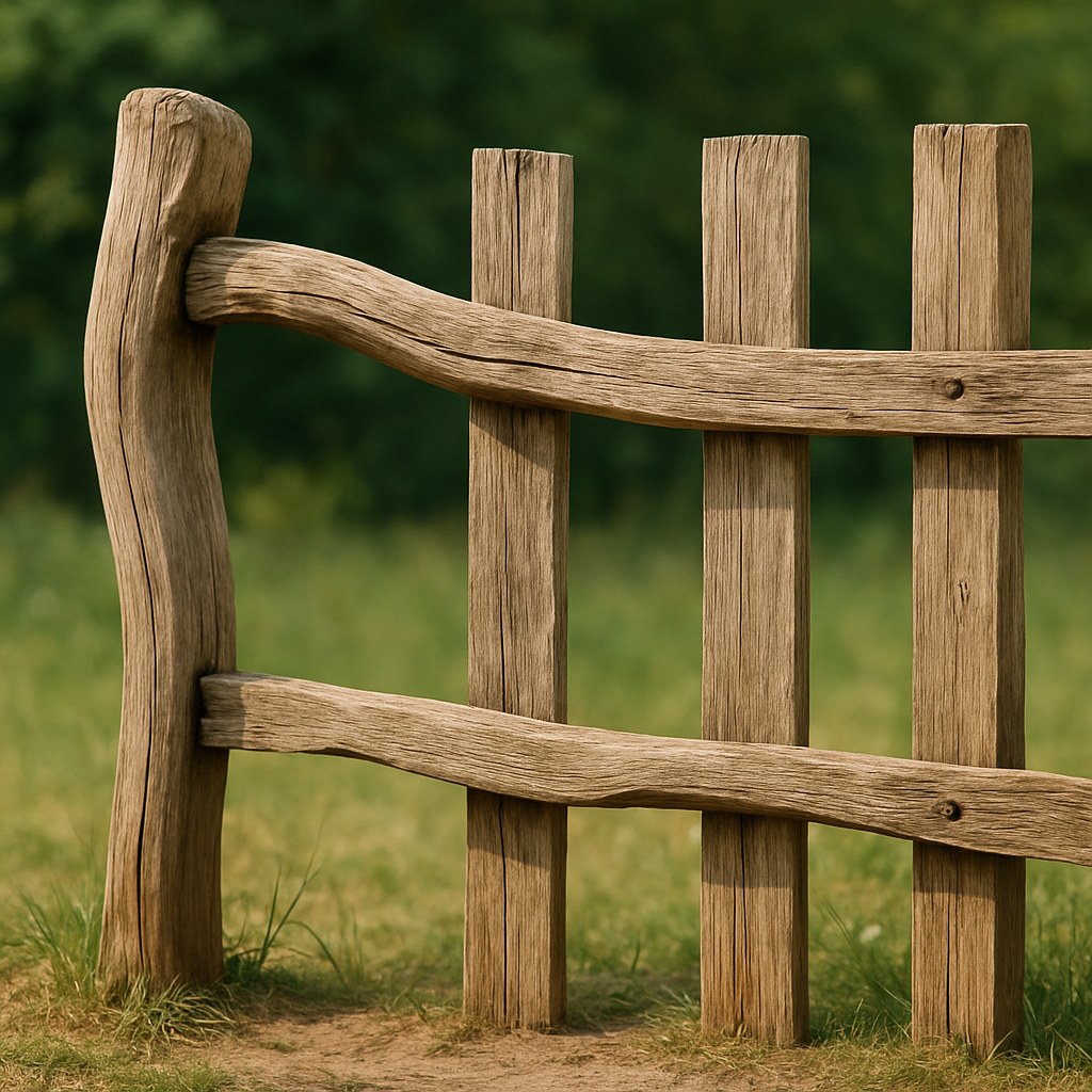 warped wooden fence bent post rail