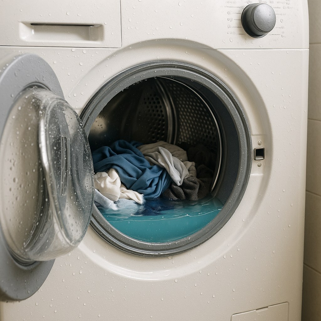 washing machine open with soaking clothes