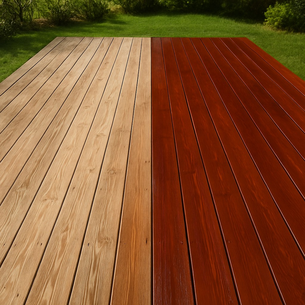 wide shot half stripped painted deck