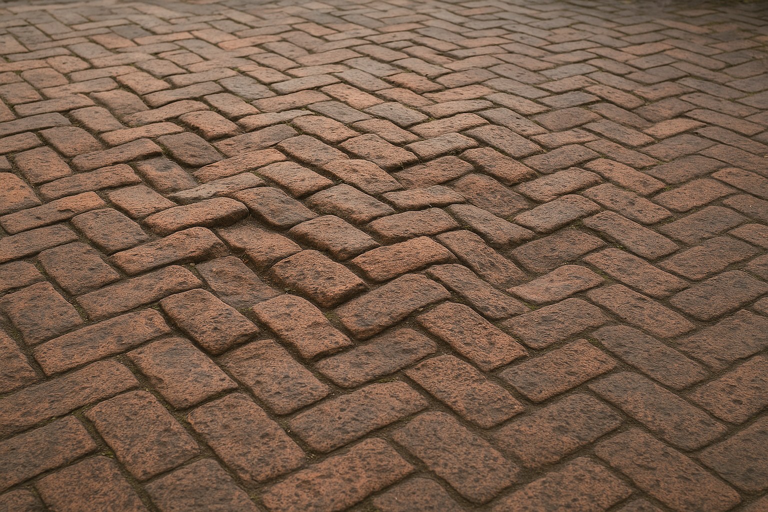 Wide shot of bumpy brick patio