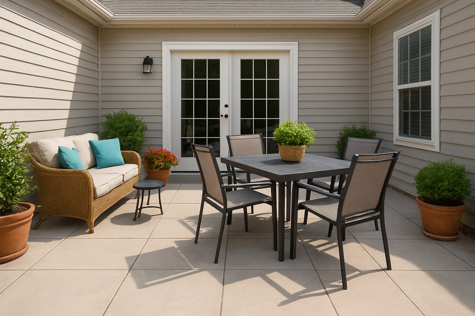 Wide shot of clean inviting patio