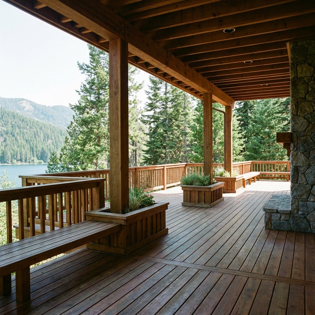 Wide shot of clean wooden deck