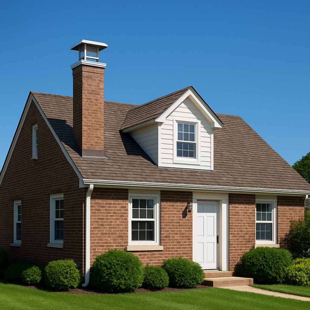 Wide shot of maintained house chimney