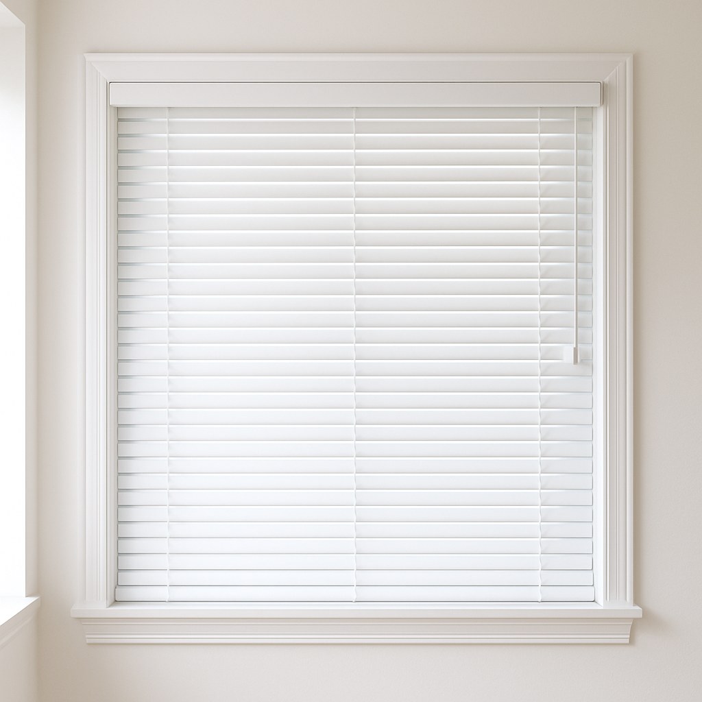 wide shot of repaired window blind